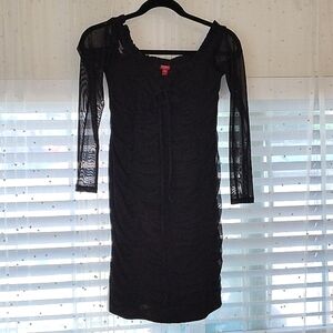 GUESS Womens Black Mesh Corset Tie Up, Long Sleeve Dress, Size: L